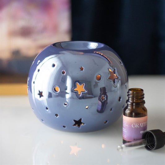 Purple iridescent star oil burner and wax warmer for candles from Kimchi Toki