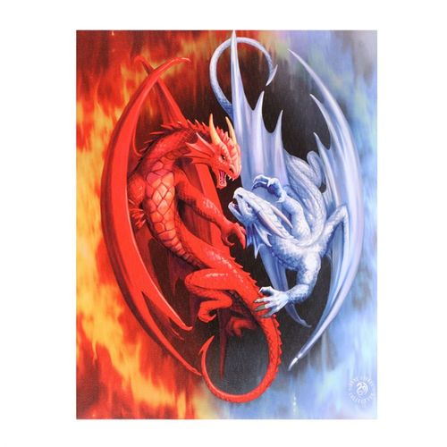 19x25cm Fire and Ice Canvas Plaque featuring dragons, perfect dragon canvas art for sale