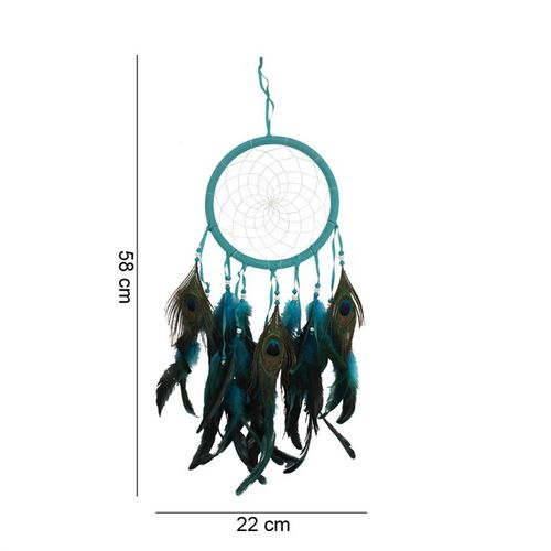 Turquoise Peacock Feather Dreamcatcher gift with intricate feathers, perfect for decor and spiritual energy.