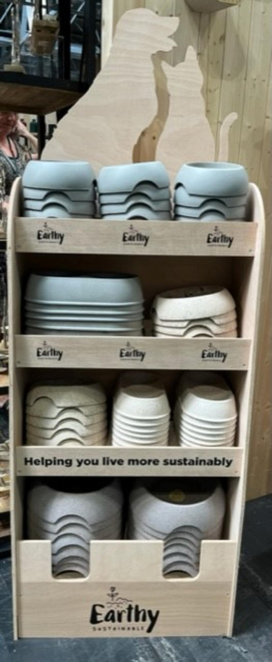 Geko Products eco-friendly pet care stand holding Earthy sustainable pet bowls