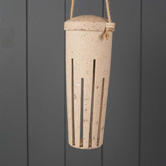 Earthy peanut feeder coffee color hanging bird feeder with vertical slits for easy peanut access