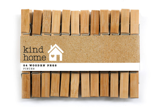 Geko Products eco-friendly bamboo pegs set of 24 wooden clothespins for laundry and household use