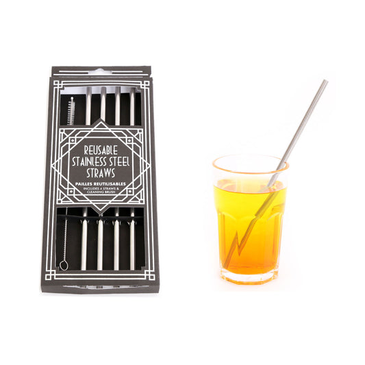 Geko Products eco-friendly metal straws set with reusable stainless steel straws and cleaning brush