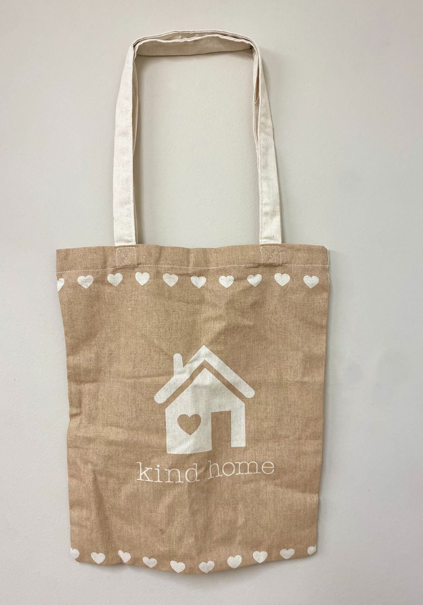 Geko Products eco-friendly tote bag with house and heart design and white straps