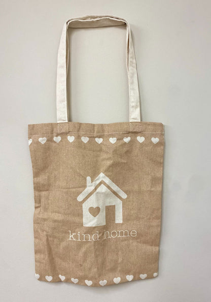 Geko Products eco-friendly tote bag with house and heart design and white straps