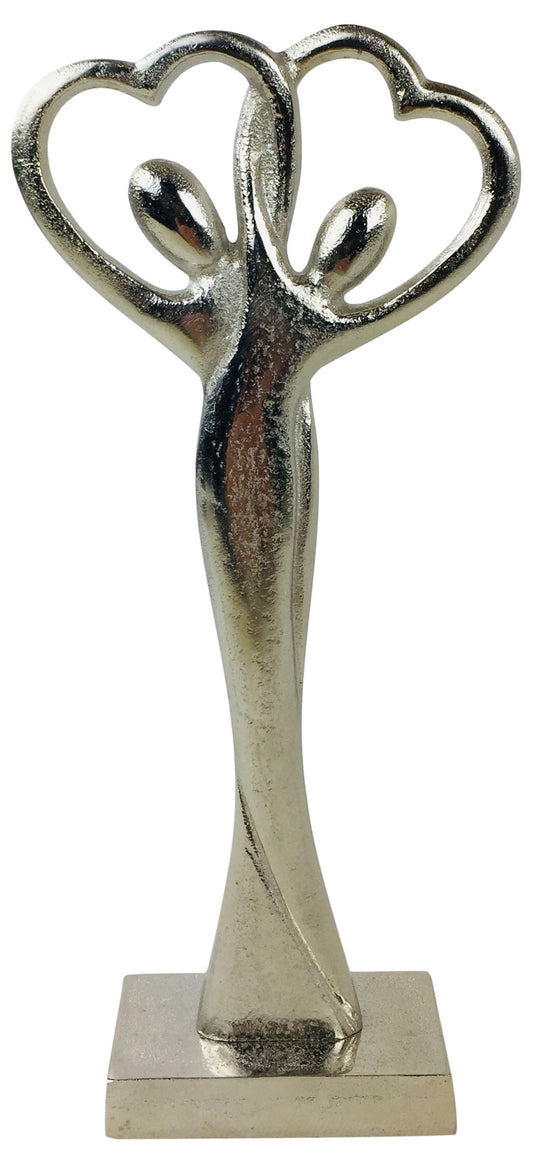 Geko Products Entwined Couple silver figurine featuring a modern abstract design with two figures forming heart shapes