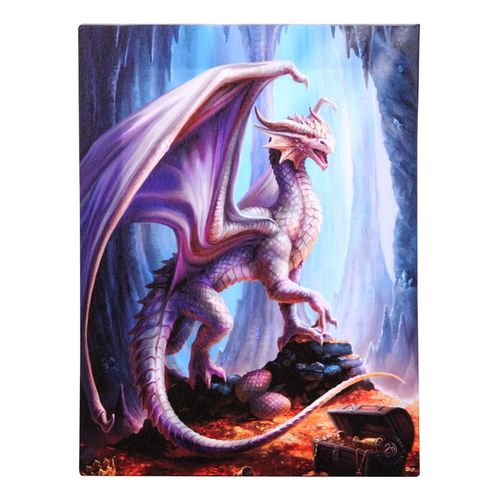 19x25cm Treasure Trove Canvas Plaque featuring a majestic dragon, perfect fantasy art for home decor