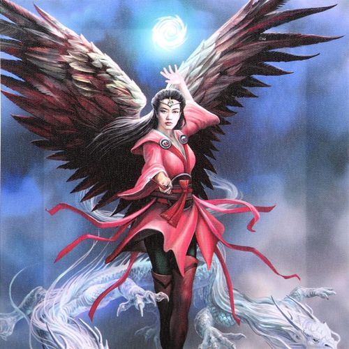 Anne Stokes fantasy plaque wall art featuring a mystical woman with angel wings and dragons