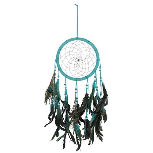 Turquoise Peacock Feather Dreamcatcher, a unique feather dreamcatcher gift with intricate details and vibrant colors