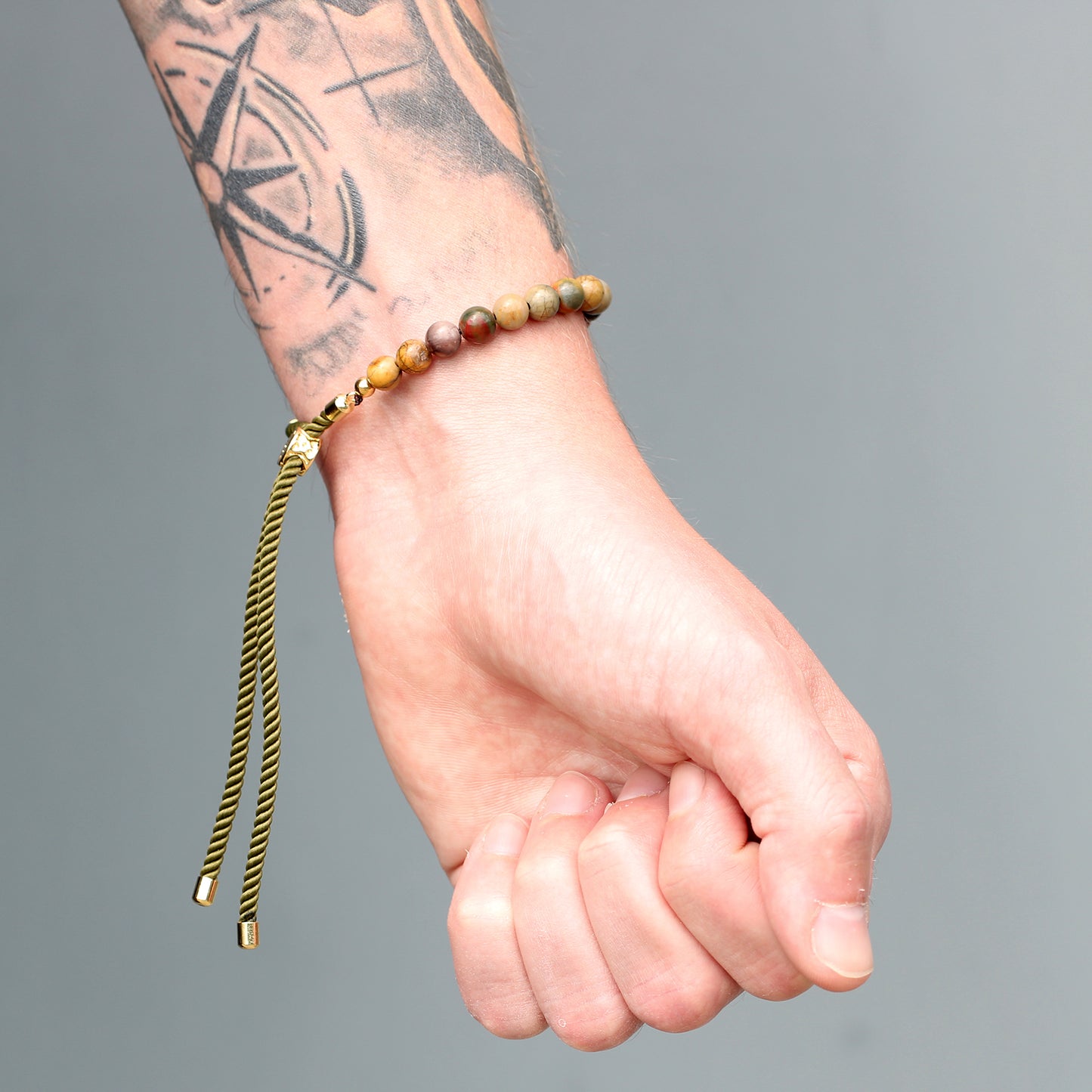 Stylish gemstone string bracelet with earthy tones, perfect for casual outfits and daily wear