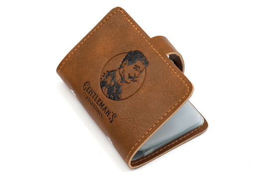 Geko Products elegant card wallet for men in brown leather with vintage gentleman design