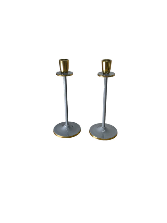 Geko Products glossy grey candlestick set with gold candle holders and round bases