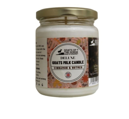 Cinnamon Nutmeg Goats Milk Candle in glass jar with gold lid by Geko Products