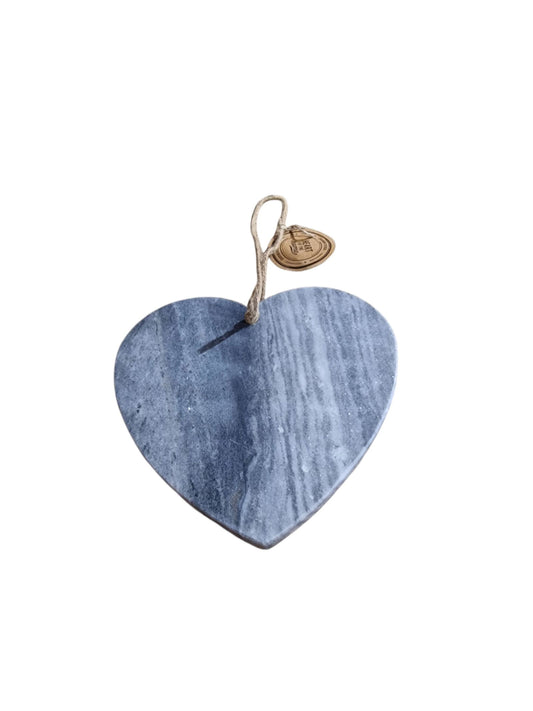 Geko Products grey heart chopping board with natural stone texture and hanging rope