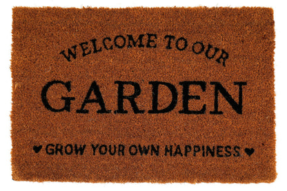 Geko Products grow your own happiness doormat with welcome to our garden text in black