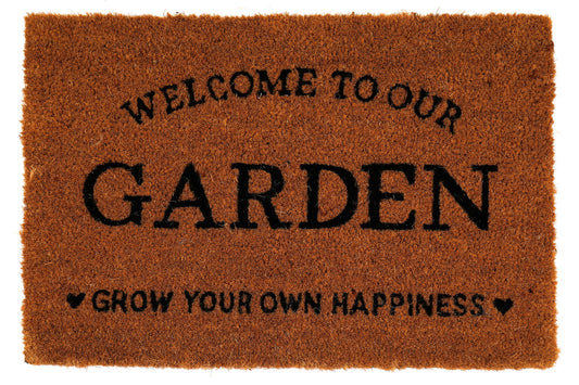 Geko Products grow your own happiness doormat with welcome to our garden text in black