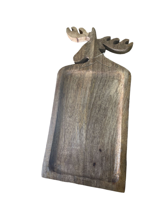 Geko Products wooden deer chopping board with carved antler design and rustic finish