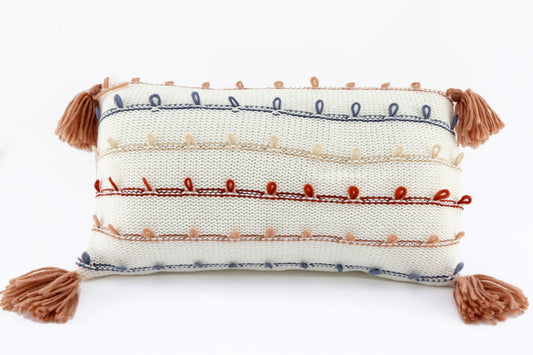 Geko Products striped rectangle cushion with textured loops and tassels on each corner
