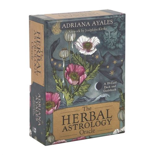 The Herbal Astrology Oracle Cards box featuring artwork by Josephine Klerks and a 55-card deck guidebook