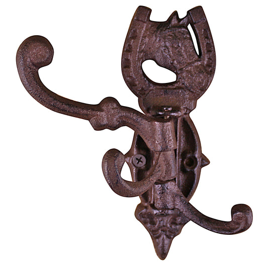 Geko Products horse coat hook wall mount cast iron rustic brown decorative design