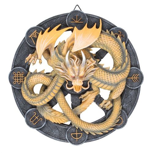 Imbolc Dragon wall plaque featuring a detailed dragon design with symbols, perfect for hanging decoration