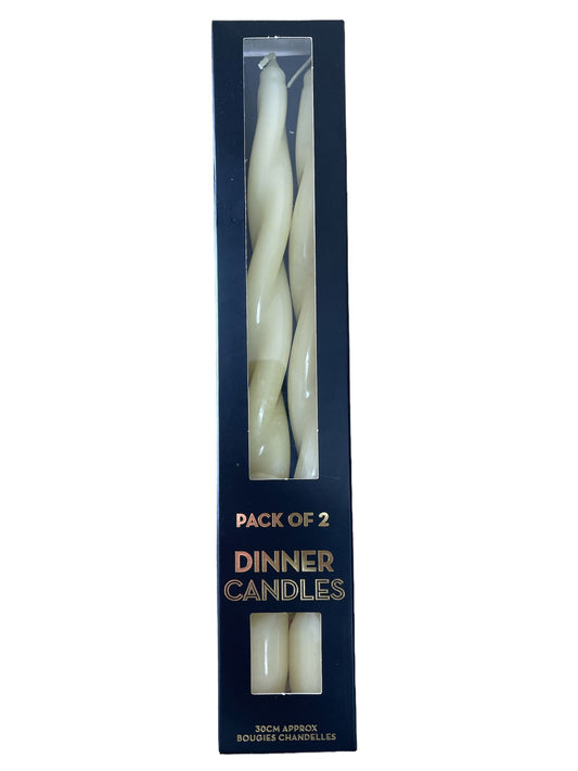 Ivory twist candles set pack of 2 dinner candles in navy blue packaging by Geko Products