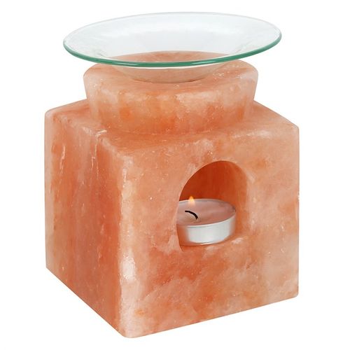 Cube Himalayan Salt Oil Burner for aromatherapy salt lamp with a glass dish for essential oils