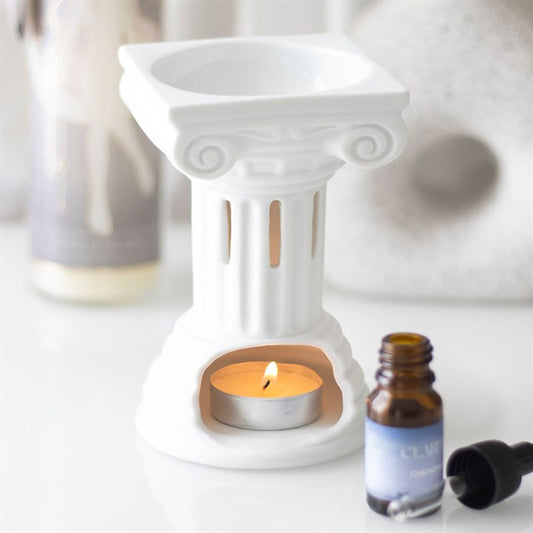 Elegant Greek column oil burner for aromatherapy and wax melting with candlelight