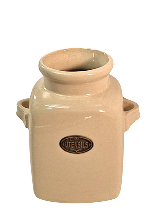 Geko Products ceramic kitchen storage jar with utensils label and side handles