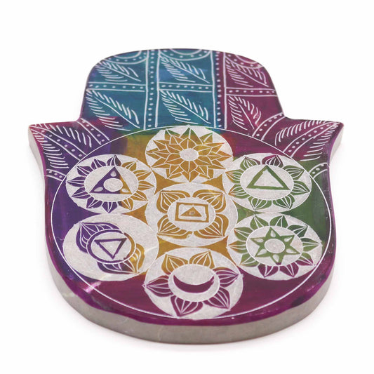 Large hamsa incense holder featuring vibrant chakra designs for a spiritual ambiance