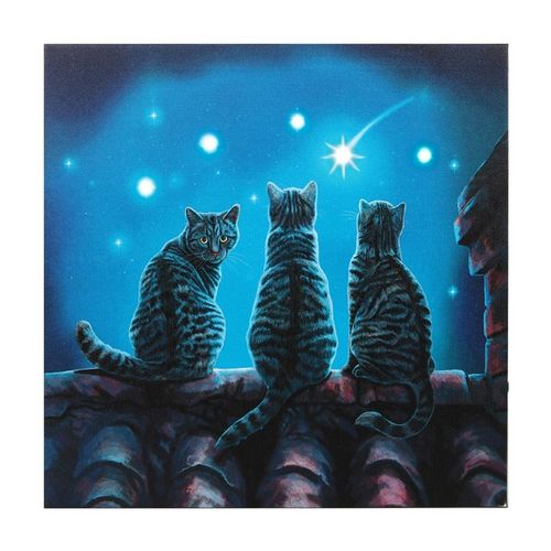 Wish Upon A Star light up canvas art featuring three cats gazing at a shooting star