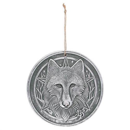 Silver Terracotta 'Wild One' plaque by Lisa Parker featuring a wolf design for hanging decorations