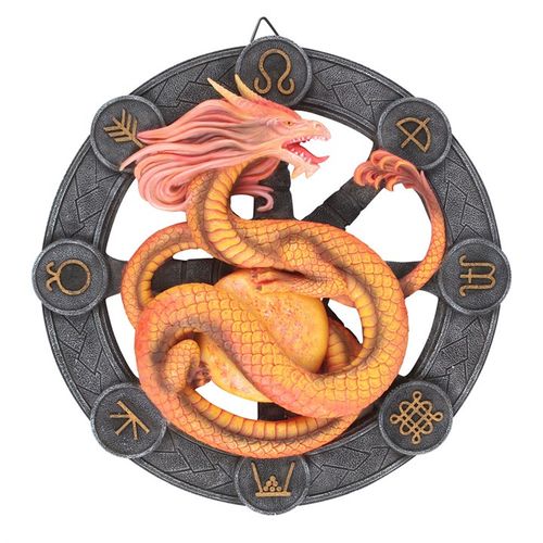 Litha Dragon Resin Wall Plaque by Anne Stokes featuring a detailed dragon design for hanging decoration