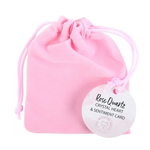 I Love You Rose Quartz Crystal Heart in a pink bag, ideal love crystals for healing
