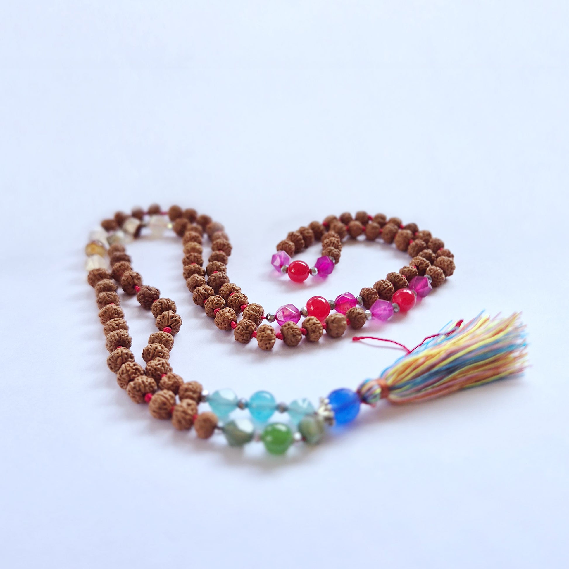 Mala Necklace Forgiveness with colourful beads and tassel, ideal for spiritual practices and meditation