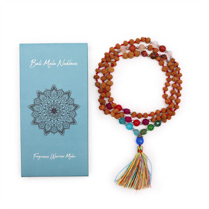 Mala Necklace Forgiveness with vibrant beads and tassel for spiritual healing and meditation.