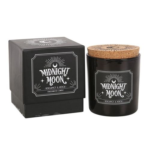 Midnight Moon Bergamot Neroli Candle in Black Jar with Cork Lid for Relaxing Aromatherapy