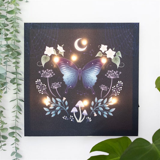 Midnight Moth Light Up Canvas Plaque showcasing stunning midnight moth wall art with glowing accents