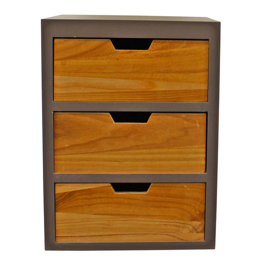 modern gray chest with natural wood drawers featuring three spacious compartments for organized storage
