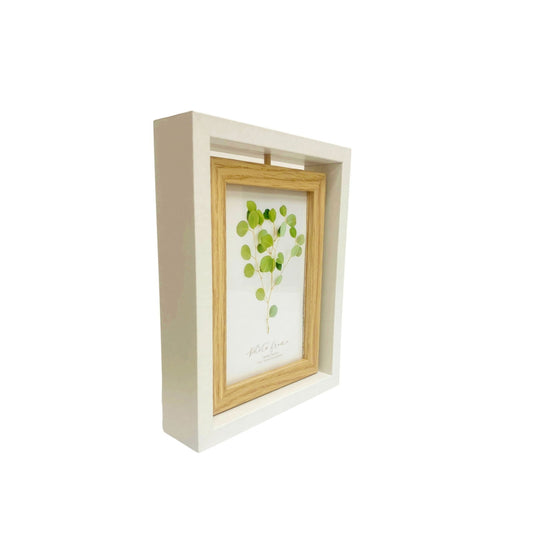 Geko Products white and wood design swivel photo frame with green leaf artwork inside