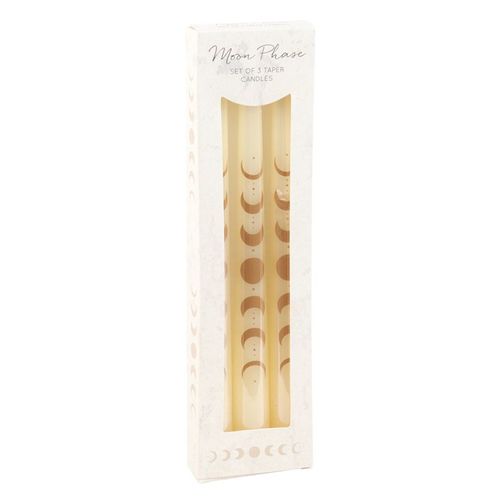 Set of 3 Off White Moon Phase Taper Candles in Elegant Packaging for Romantic Dinners