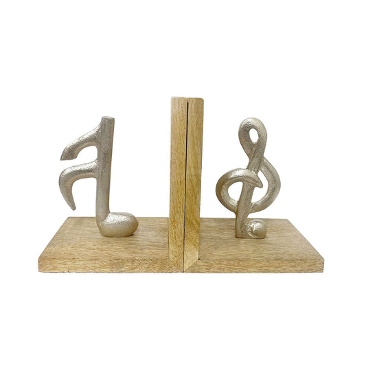 Geko Products musical note bookends with silver-tone musical notes on wooden bases for home or office decor