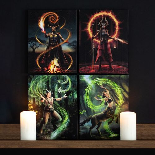 19x25cm Fire Element Wizard Canvas Plaque featuring mythical wall art for home by Anne Stokes