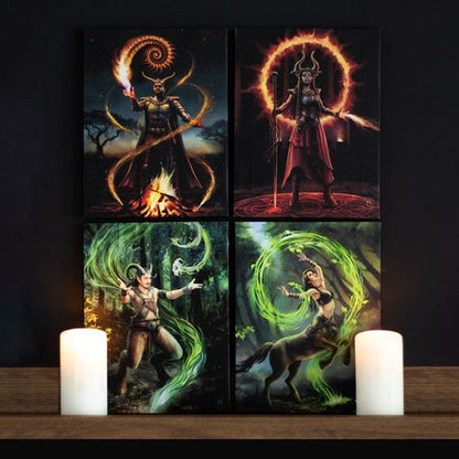 19x25cm Fire Element Wizard Canvas Plaque featuring mythical wall art for home by Anne Stokes