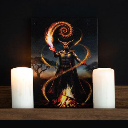 19x25cm Fire Element Wizard Canvas Plaque by Anne Stokes, a stunning piece of mythical wall art for home