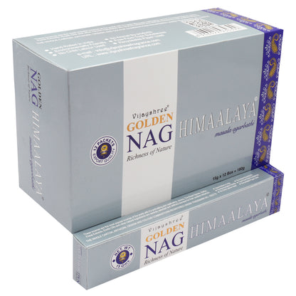 15g box of Golden Nag Himalaya incense sticks for a serene aromatic experience