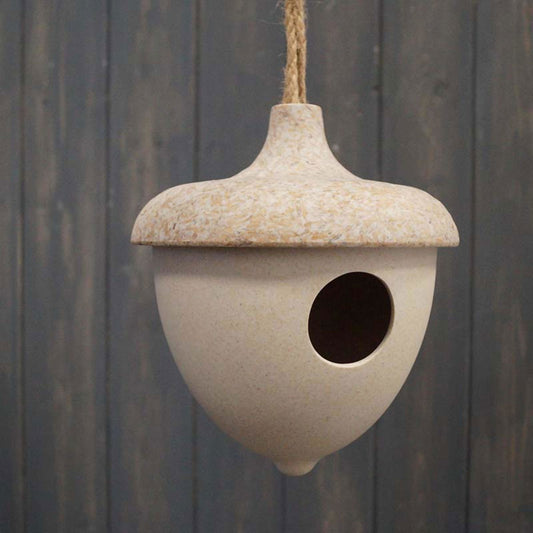 Geko Products natural bamboo birdhouse with hanging rope and smooth rounded design
