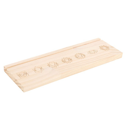 Natural chakra card stand made of light wood with engraved chakra symbols for SD Connect