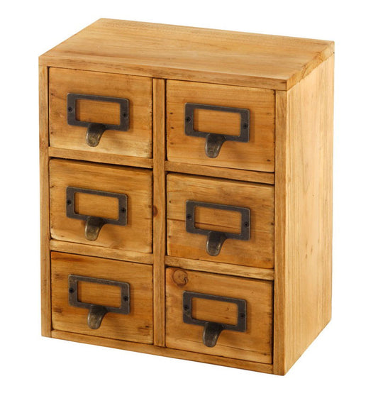 Geko Products wooden six drawer organizer with metal handles for home or office storage
