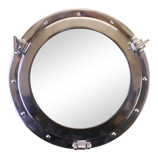 Geko Products nautical decor round mirror with metal frame resembling a ship porthole
